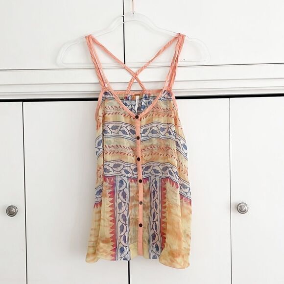Free People Semi Sheer Tribal Tank Top - Picture 1 of 8